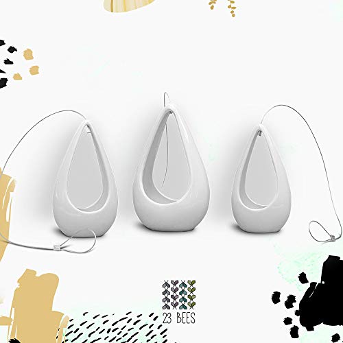 23 Bees, Hanging Air Plant Holder, White Hanger Ceramic Planter, S...