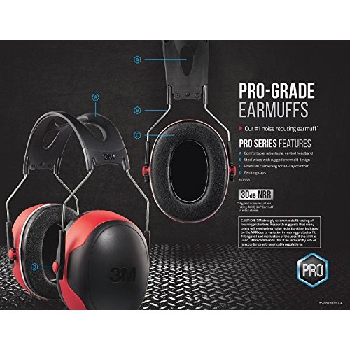 3M - 90565-4DC-PS Pro-Grade Noise-Reducing Earmuff, NRR 30 dB Stan...