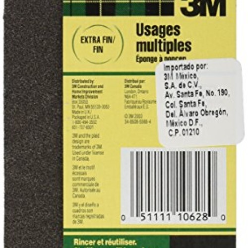 3M 907NA Small Area Sanding Sponge, 3.75 in by 2.625 in by 1 in, E...