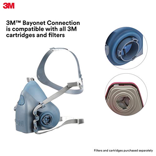 3M Reusable Respirator, Half Face Piece 7502, Use With Bayonet Car...