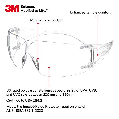 3M Safety Glasses, SecureFit, 1 Pair, ANSI Z87, Anti-Scratch, Clea...