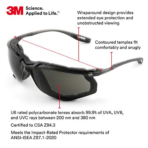 3M Safety Glasses, Virtua CCS, ANSI Z87, Anti-Fog, Gray Lens, Blac...