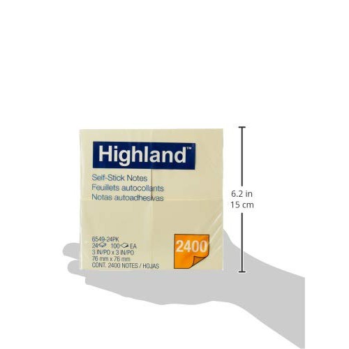 Highland Sticky Notes, 3 x 3 Inches, Yellow, 24 Pack