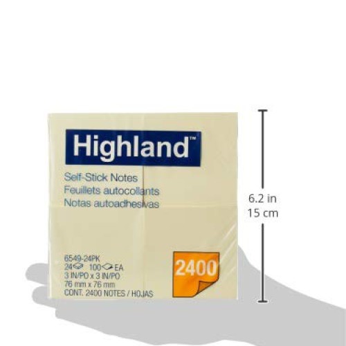 Highland Sticky Notes, 3 x 3 Inches, Yellow, 24 Pack