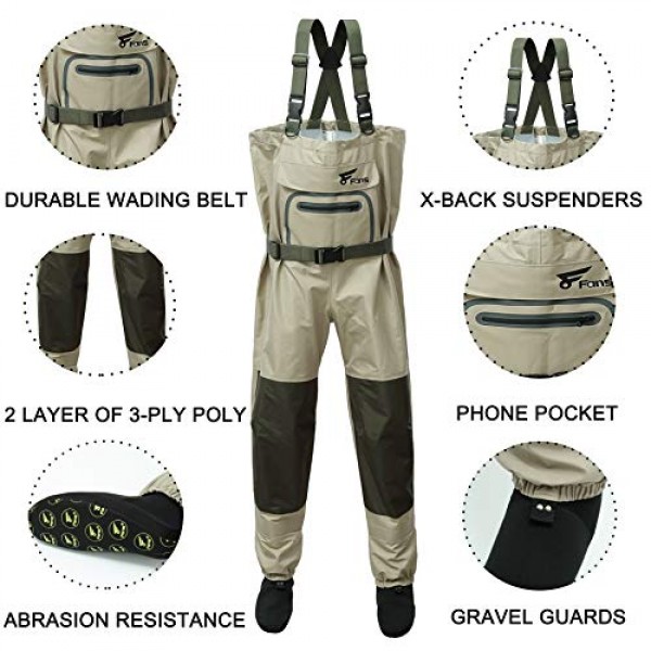 8 Fans Breathable Chest Wader for Men Stocking Foot 3-Ply 100% Dur...