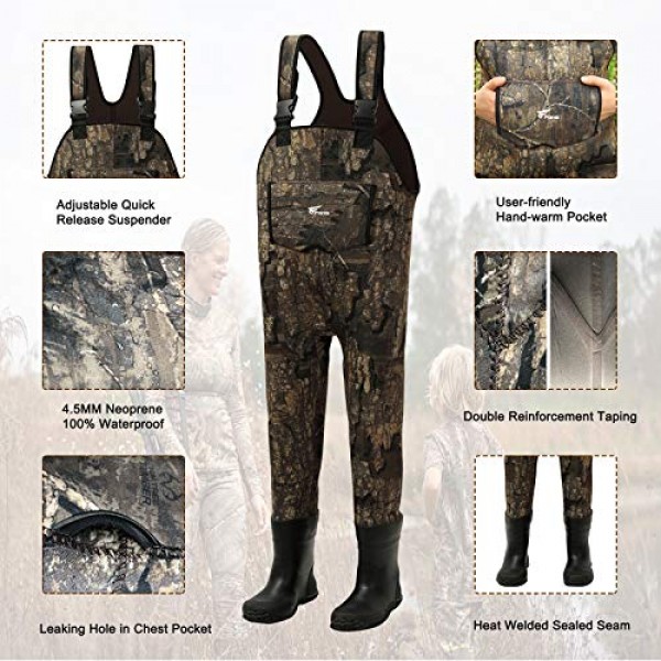 8 Fans Kids Chest Waders with Boots，Neoprene Waterproof Insulated...
