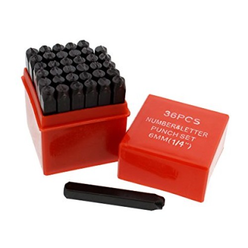 ABN Metal Large 1/4in Stamping 36-Piece Tool Kit - Alphabet, Numbe...