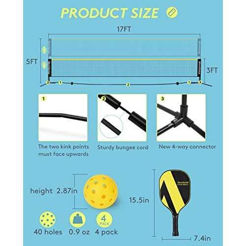 AboveGenius Pickleball Set with Net, Pickleball Paddles Set of 4, ...