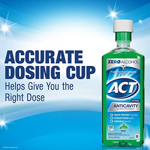 ACT Anticavity Zero Alcohol Fluoride Mouthwash 18 fl. oz., With Ac...