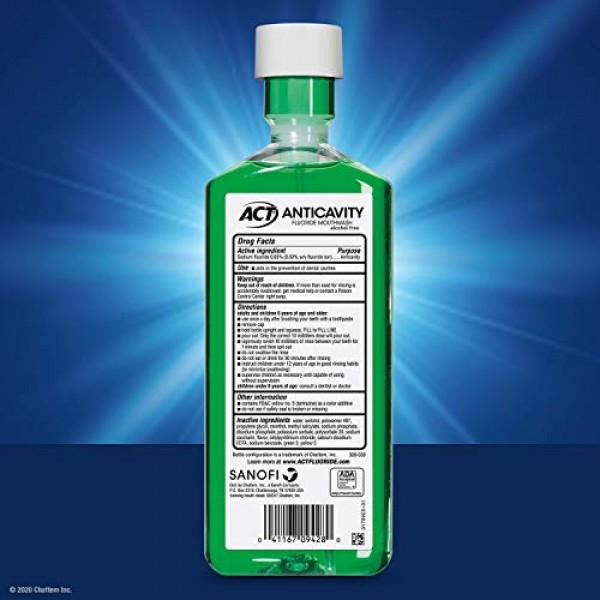 ACT Anticavity Zero Alcohol Fluoride Mouthwash 18 fl. oz., With Ac...