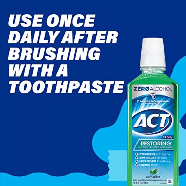 ACT Restoring Zero Alcohol Fluoride Mouthwash 18 fl. oz. Strengthe...