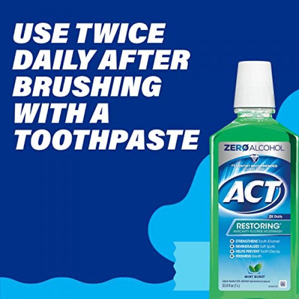 ACT Restoring Zero Alcohol Fluoride Mouthwash 33.8 fl. oz. Strengt...