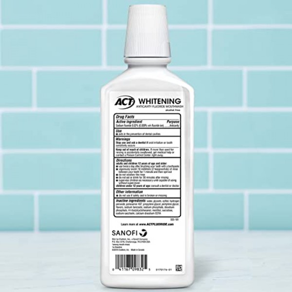 ACT Whitening + Anticavity Fluoride Mouthwash 16.9 fl. oz. With Ze...