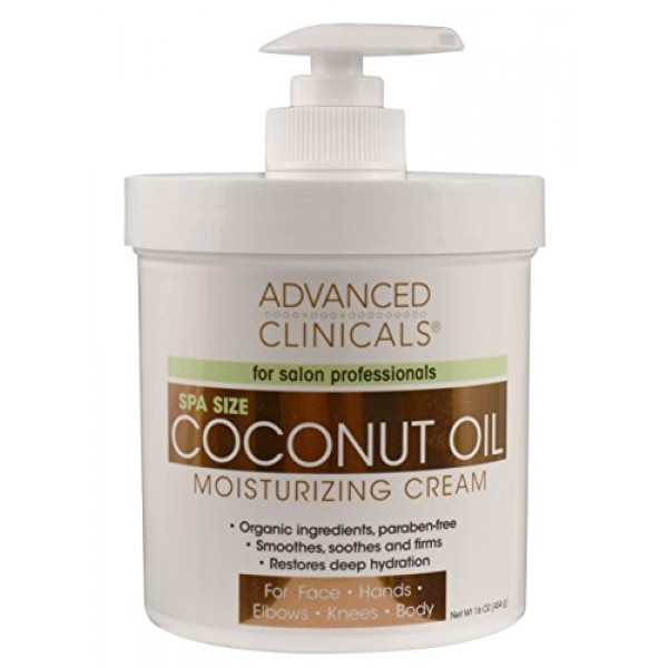 Advanced Clinicals Coconut Oil Cream. Spa size 16oz Moisturizing C...