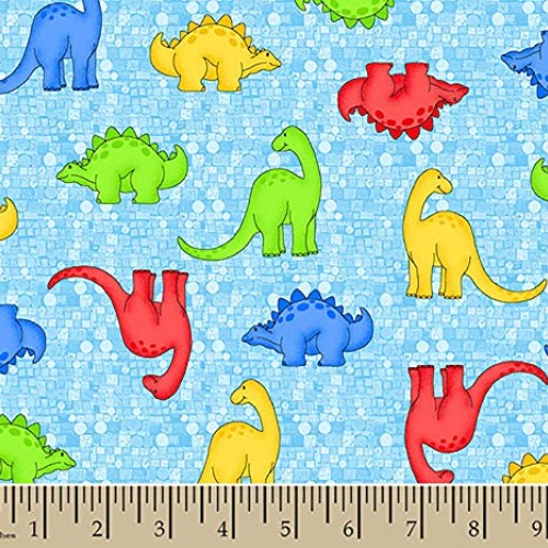 Flannel Comfy Colorful Dinosaurs on Blue Fabric AE Nathan Sold by ...