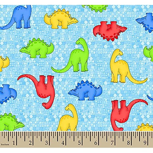 Flannel Comfy Colorful Dinosaurs on Blue Fabric AE Nathan Sold by ...