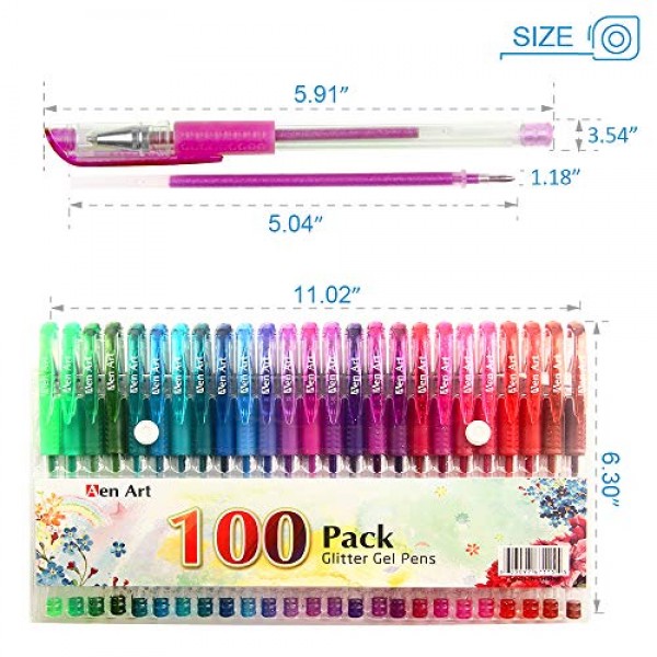 100 Color Glitter Gel Pen Set, 30% More Ink Neon Glitter Coloring ...