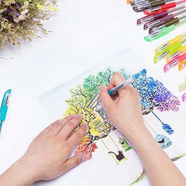 100 Color Glitter Gel Pen Set, 30% More Ink Neon Glitter Coloring ...