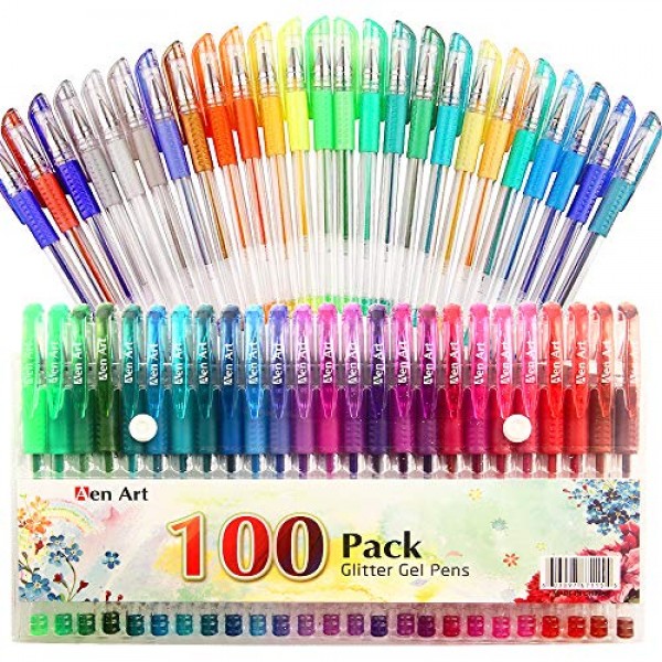 100 Color Glitter Gel Pen Set, 30% More Ink Neon Glitter Coloring ...