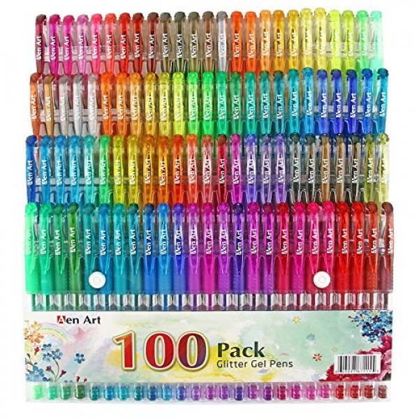 100 Color Glitter Gel Pen Set, 30% More Ink Neon Glitter Coloring ...