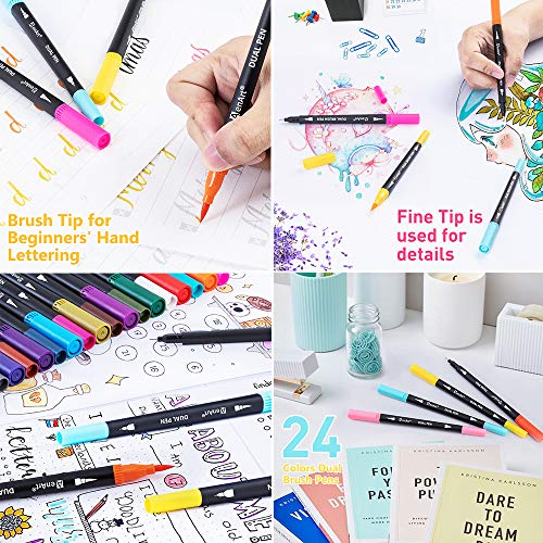 Dual Tip Art Marker Pens Fine Point Journal Pens & Colored Brush M...