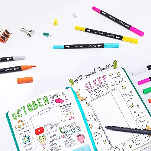 Dual Tip Art Marker Pens Fine Point Journal Pens & Colored Brush M...