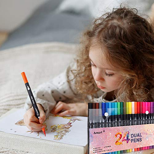 Dual Tip Art Marker Pens Fine Point Journal Pens & Colored Brush M...