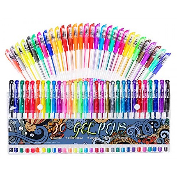 Gel Pens 30 Colors Gel Marker Set Colored Pen with 40% More Ink fo...