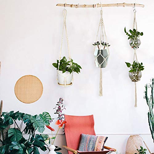 AerWo 3 Pack Macrame Plant Hangers Indoor Wall Hanging Planters+ 3...