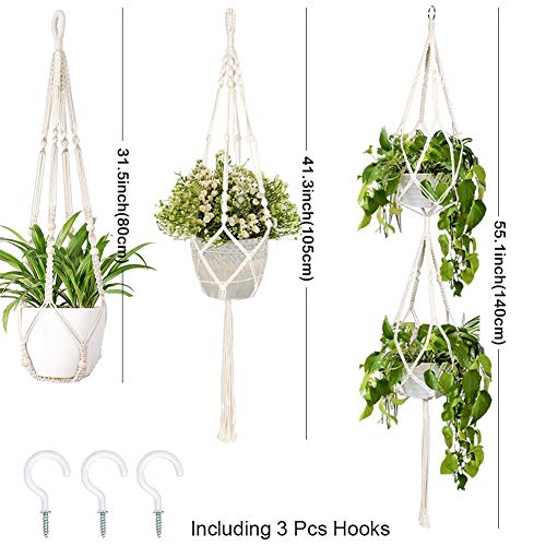 AerWo 3 Pack Macrame Plant Hangers Indoor Wall Hanging Planters+ 3...