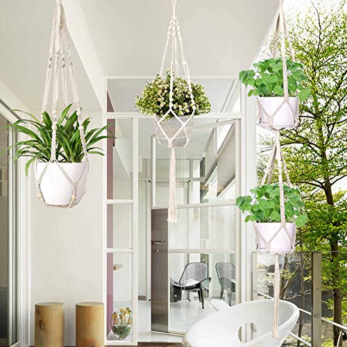 AerWo 3 Pack Macrame Plant Hangers Indoor Wall Hanging Planters+ 3...