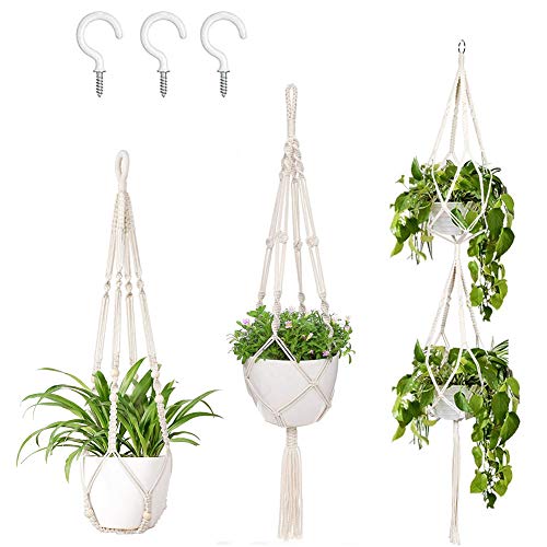 AerWo 3 Pack Macrame Plant Hangers Indoor Wall Hanging Planters+ 3...