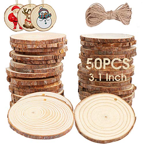 AerWo Natural Wood Slices 50 Pcs 2.7-3.1 Inches Craft Wood Kit Unf...