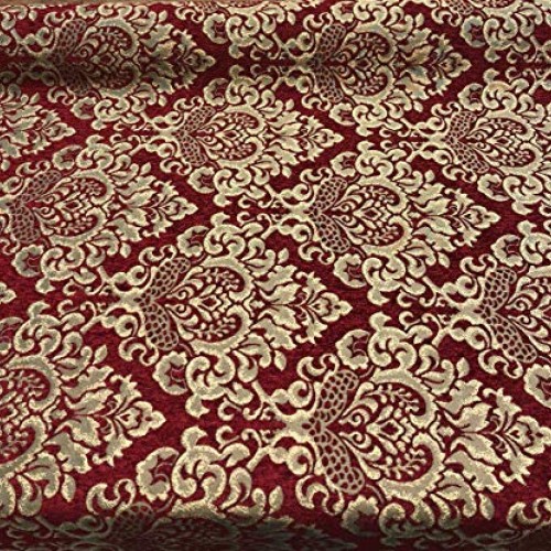 30 Yard Roll Chenille Upholstery Damask Ruby Red Gold Print Cleopa...
