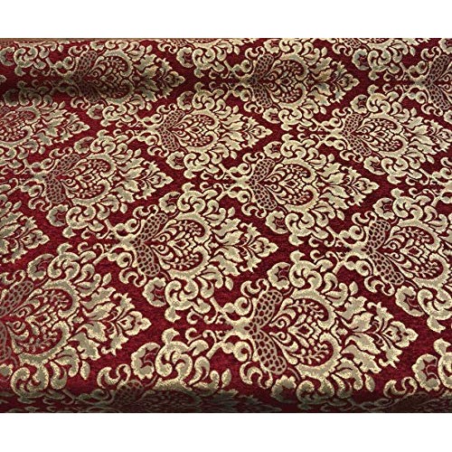 30 Yard Roll Chenille Upholstery Damask Ruby Red Gold Print Cleopa...