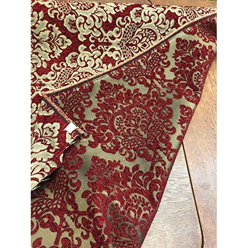 30 Yard Roll Chenille Upholstery Damask Ruby Red Gold Print Cleopa...