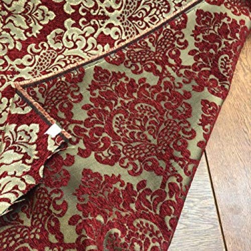 30 Yard Roll Chenille Upholstery Damask Ruby Red Gold Print Cleopa...