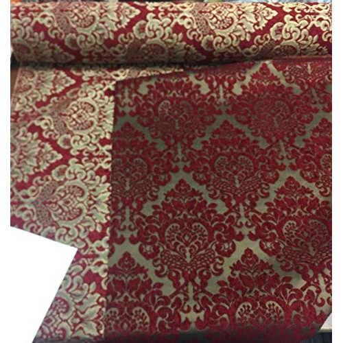 30 Yard Roll Chenille Upholstery Damask Ruby Red Gold Print Cleopa...