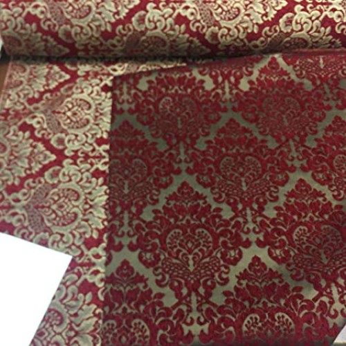 30 Yard Roll Chenille Upholstery Damask Ruby Red Gold Print Cleopa...