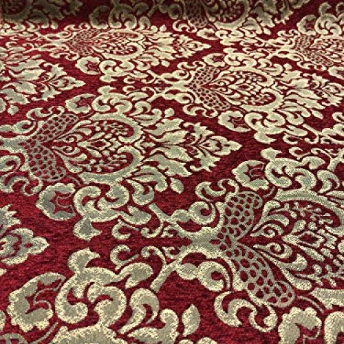 30 Yard Roll Chenille Upholstery Damask Ruby Red Gold Print Cleopa...