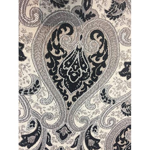 Black Silver Damask Fabric Chenille Upholstery Fabric by The Yard
