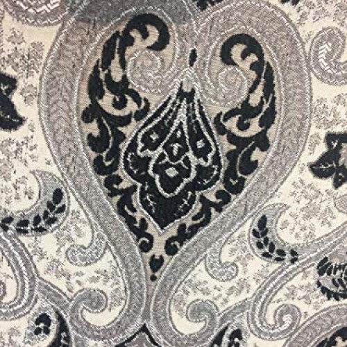 Black Silver Damask Fabric Chenille Upholstery Fabric by The Yard