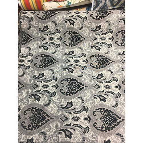 Black Silver Damask Fabric Chenille Upholstery Fabric by The Yard