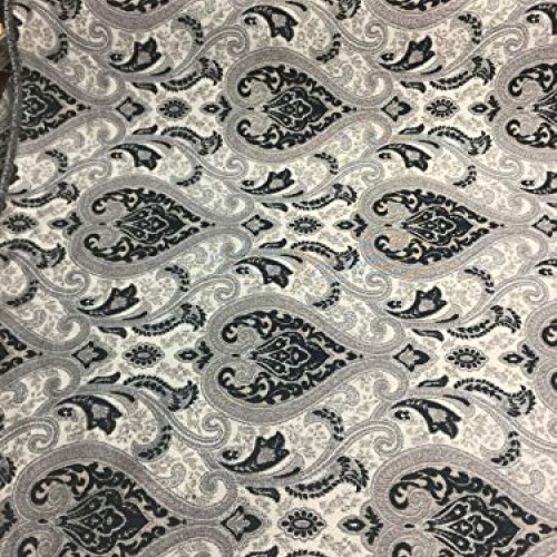 Black Silver Damask Fabric Chenille Upholstery Fabric by The Yard