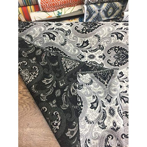 Black Silver Damask Fabric Chenille Upholstery Fabric by The Yard