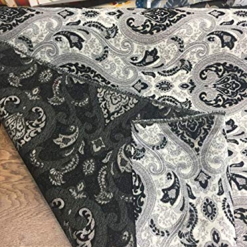Black Silver Damask Fabric Chenille Upholstery Fabric by The Yard