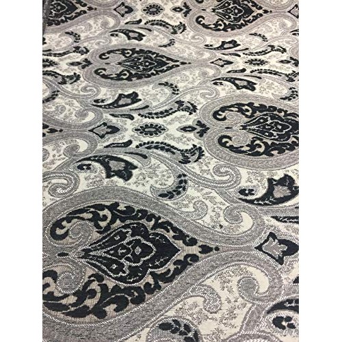 Black Silver Damask Fabric Chenille Upholstery Fabric by The Yard