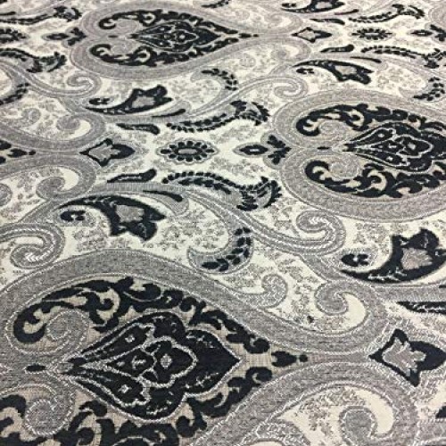 Black Silver Damask Fabric Chenille Upholstery Fabric by The Yard