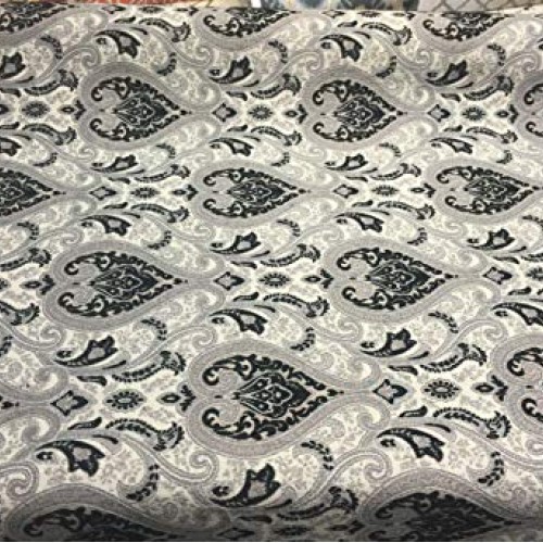 Black Silver Damask Fabric Chenille Upholstery Fabric by The Yard