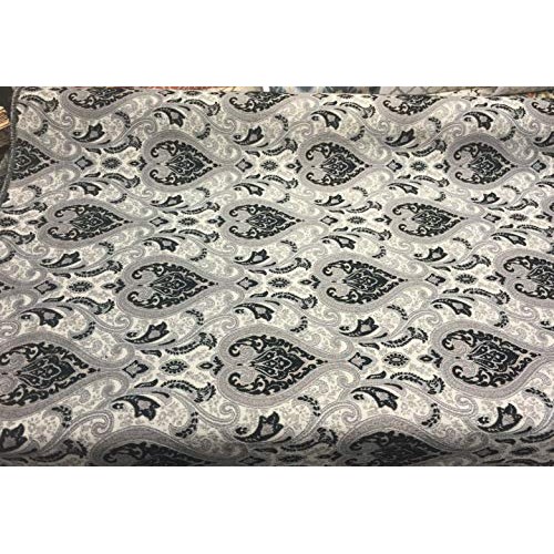 Black Silver Damask Fabric Chenille Upholstery Fabric by The Yard